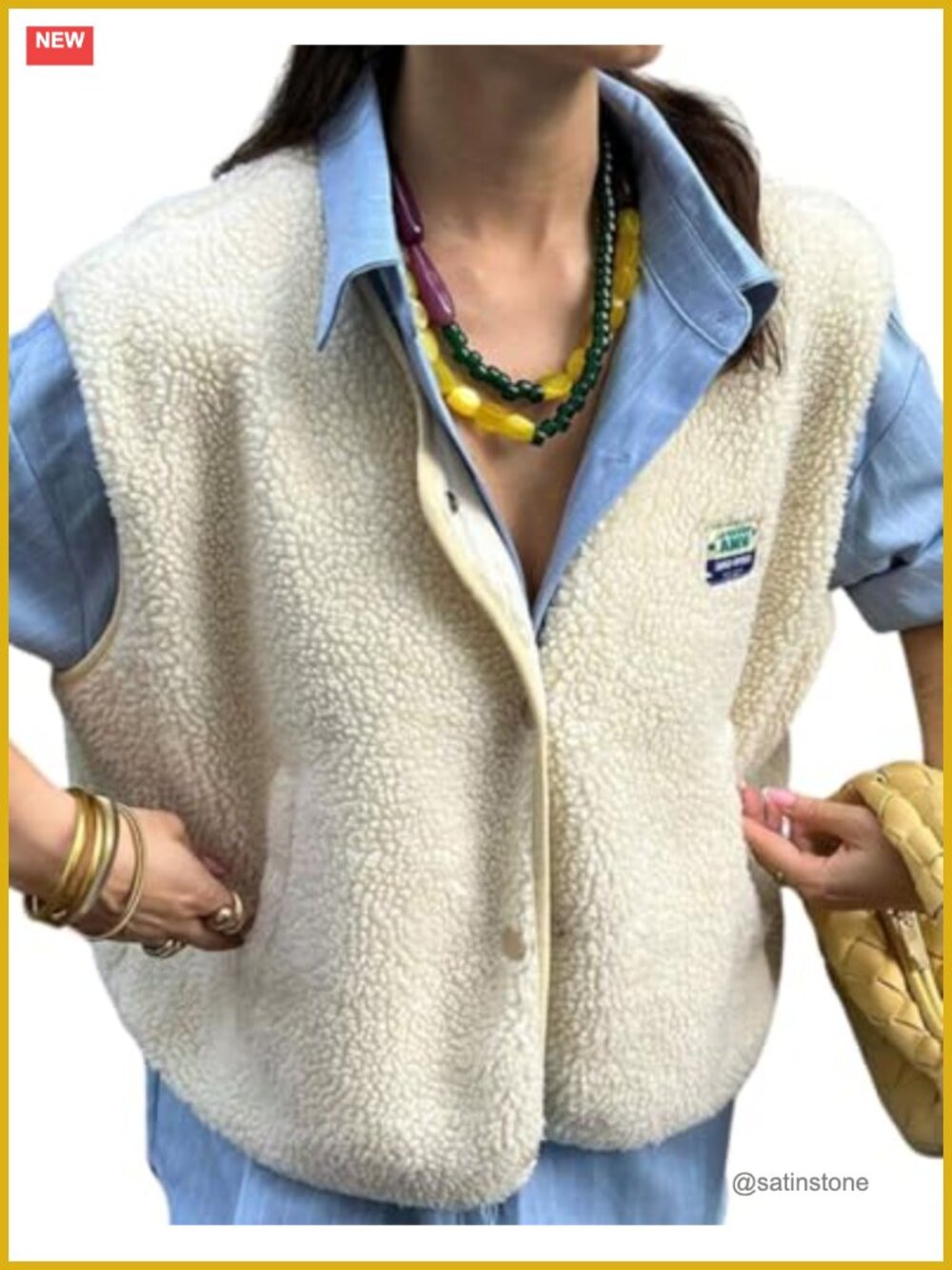 Sherpa Fleece Vest Sleeveless Button Down Faux Shearling Gilet with Pockets